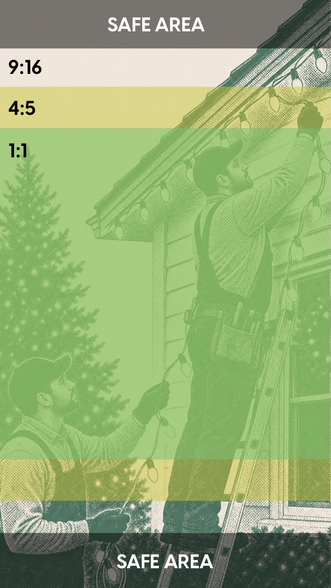 Safe area guide showing the nested 9:16, 4:5 and 1:1 zones